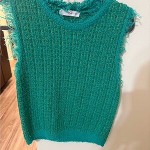 Mango Teal Textured Sleeveless Knit Top